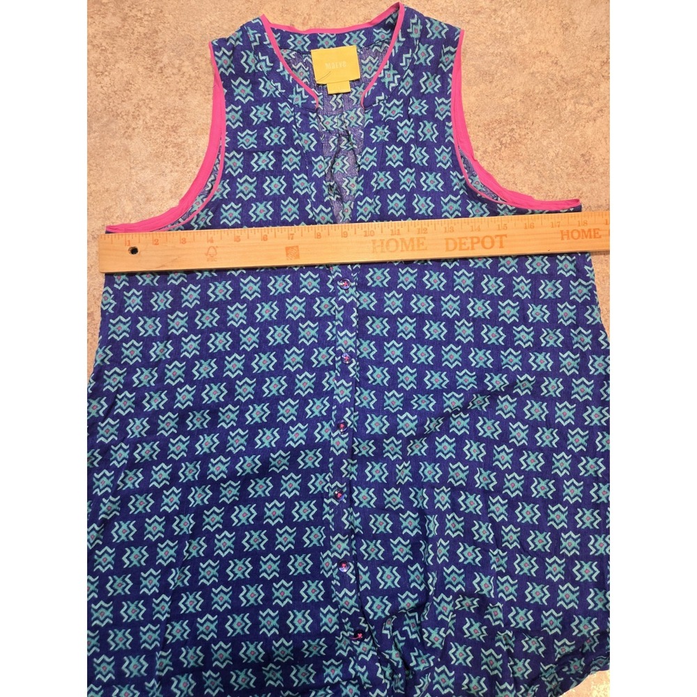 Maeve Anthropologie Ada Swing Blouse Women's 4 Blue Pink Aztec Sleeveless - Picture 8 of 10
